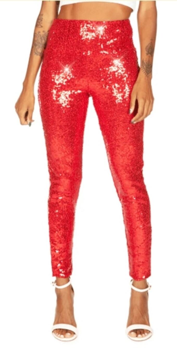 Tipsy Elves Red Sequin High Waisted Leggings, Women's Size Large, NWT